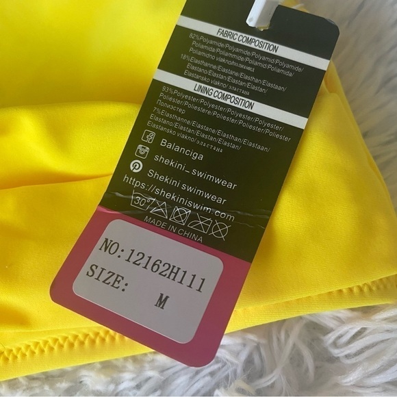 Nwt SHEKINI Twist Front Yellow Lace Up Bikini Ruched Bottoms - Picture 8 of 16